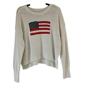 Francesca's Jill American Flag Crop Sweater sz XL USA 4th of July Patriotic